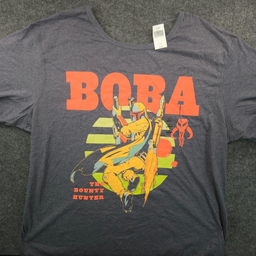Disney Star Wars Boba Fett Graphic T-Shirt Mens Large Grey NWT Bounty Hunter